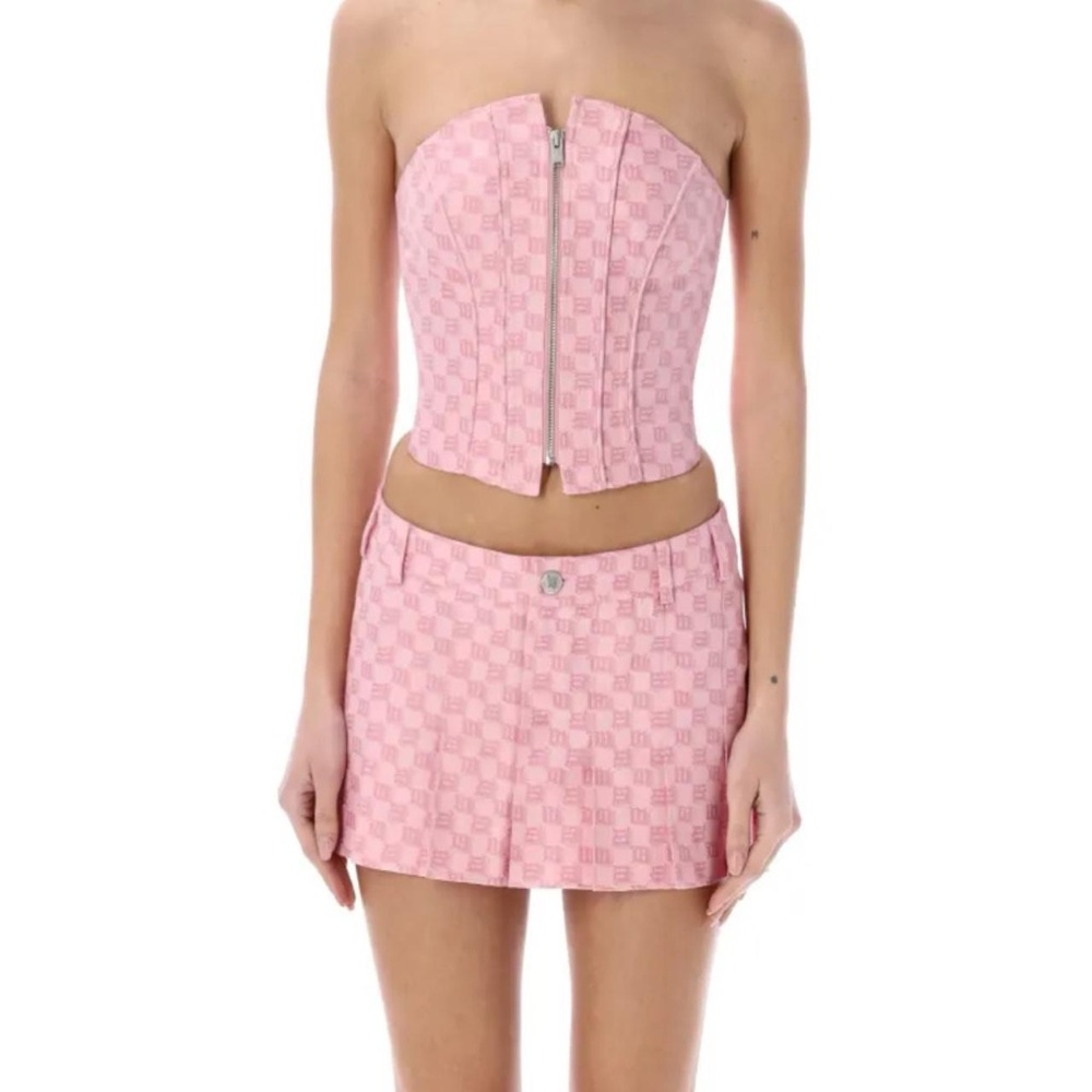 Pink Strapless Corset Top and Skirt Set
